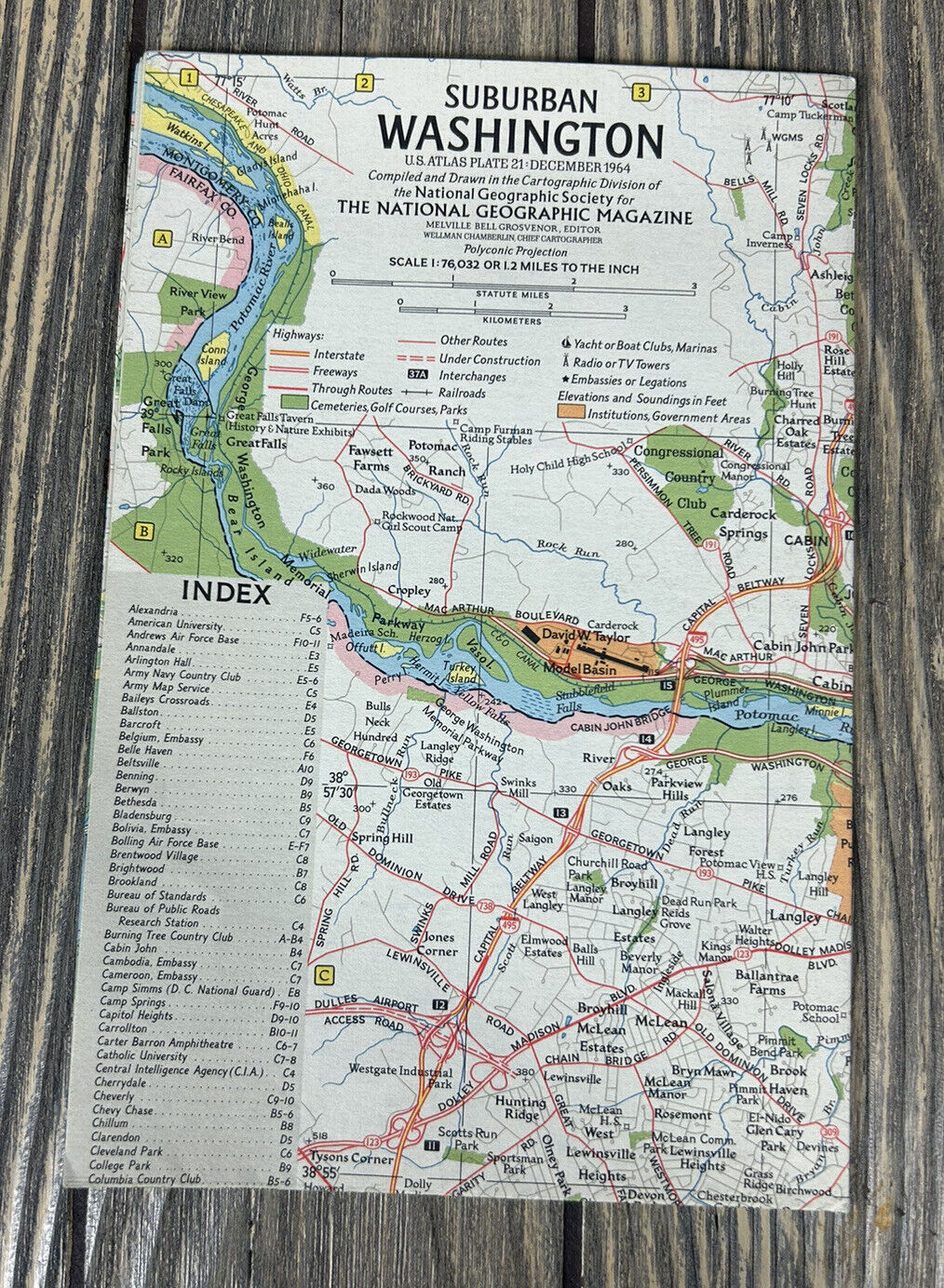 Vintage December 1964 Suburban Washington US Atlas Plate Map