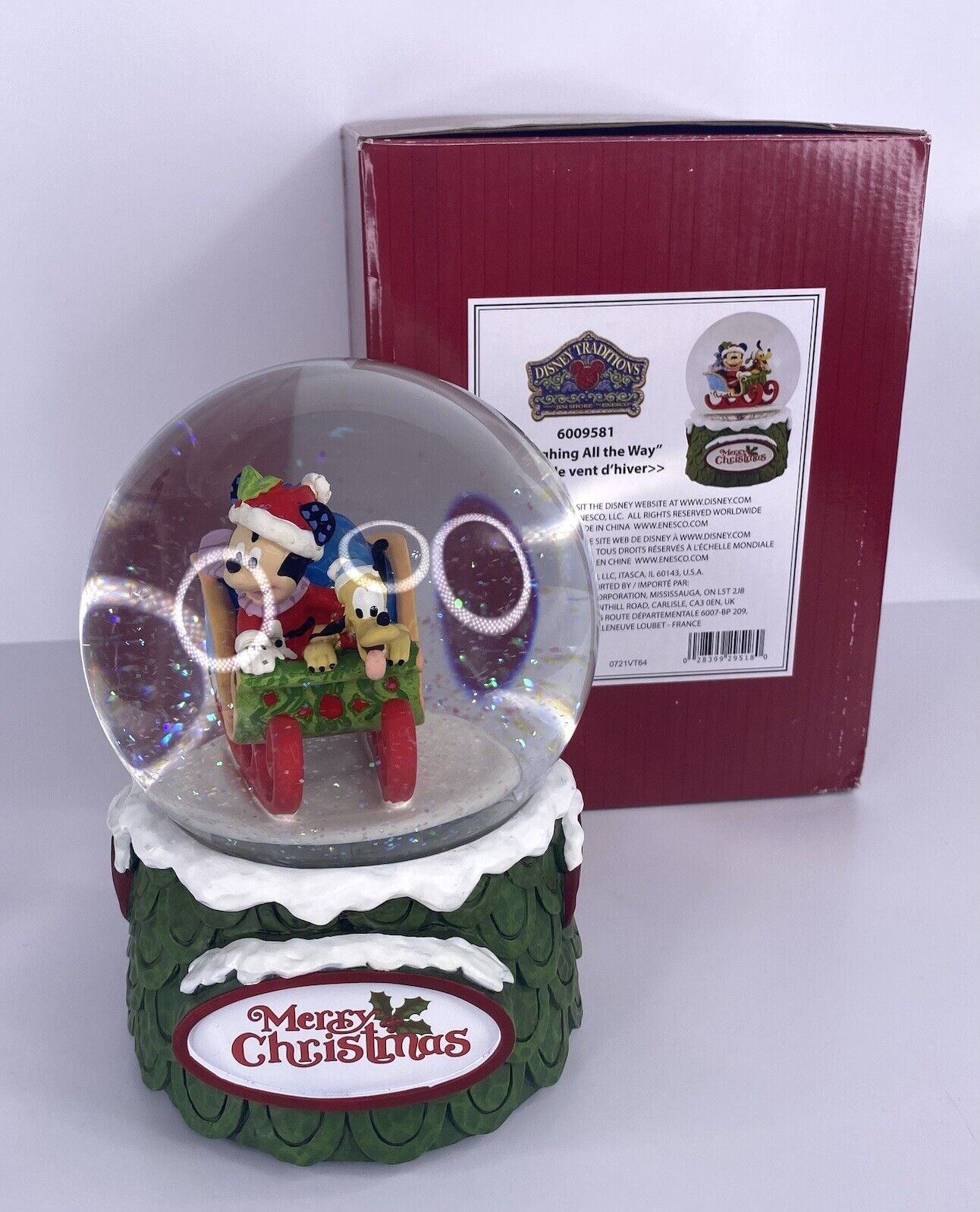 Jim Shore Mickey Pluto Laughing All The Way Disney Traditions Snow Globe 6009581