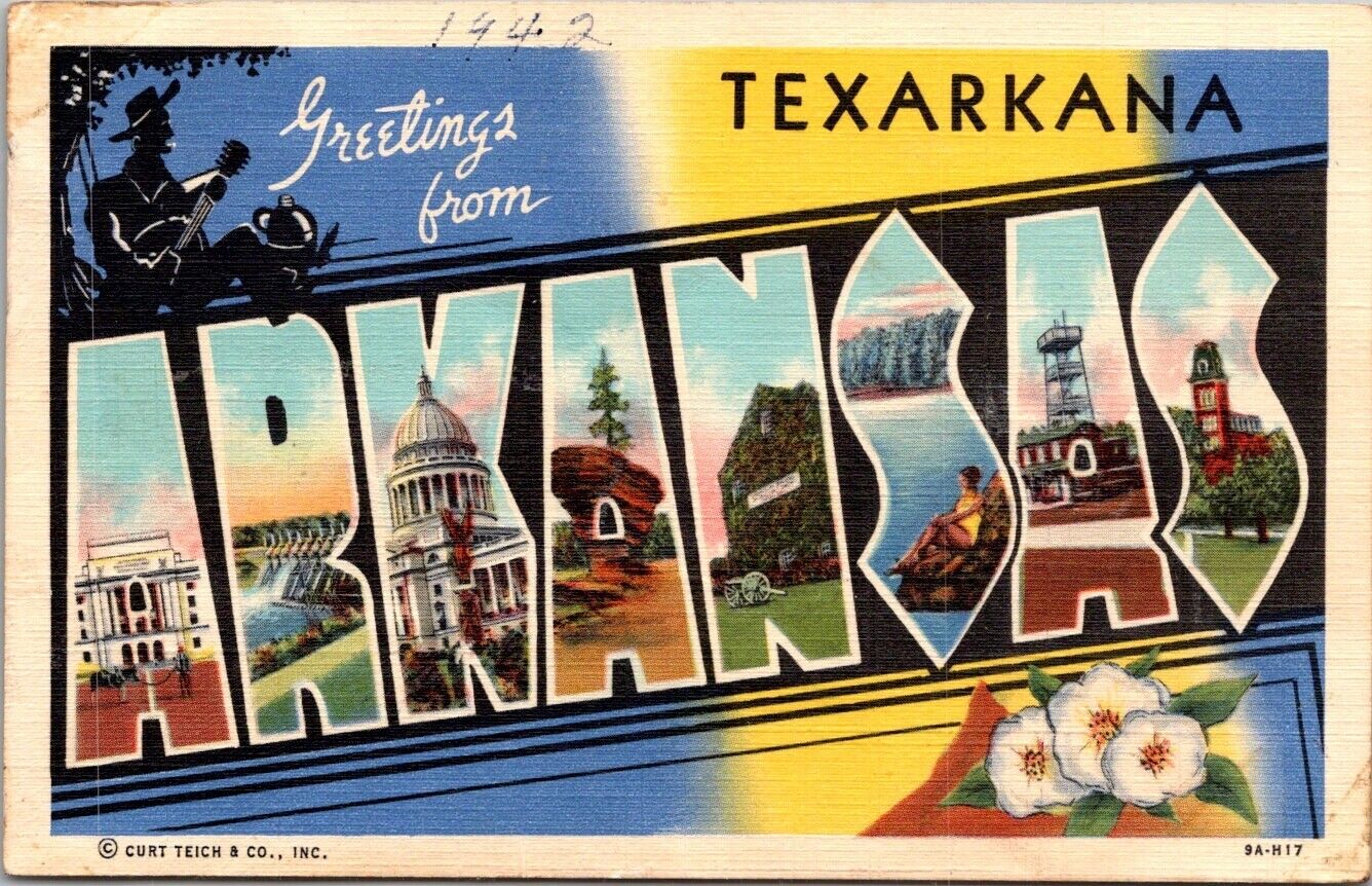 Texarkana AR-Arkansas, LARGE LETTER Greetings Vintage Souvenir Postcard V2