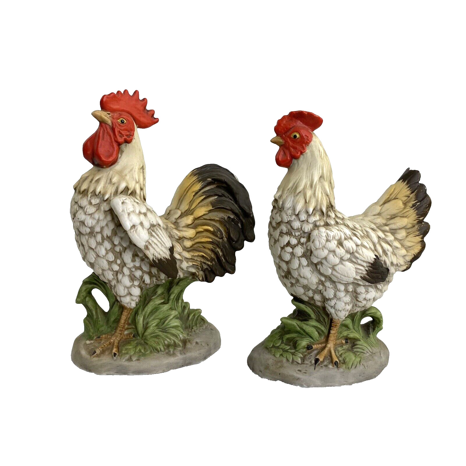Vintage Homco Ceramic Rooster and Hen Figurines #1446 Farmhouse Country READ