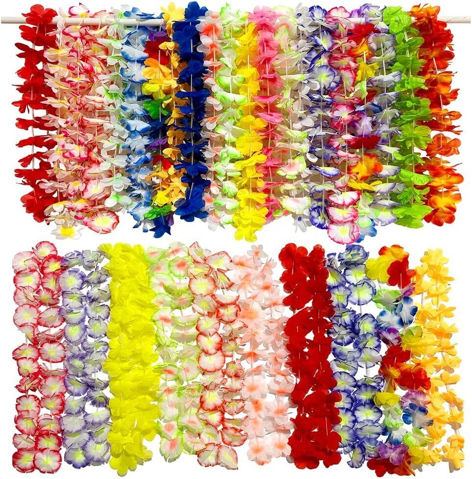 50Pcs Hawaiian Leis for Luau Party Bulk, Lays Necklace Multicolour 