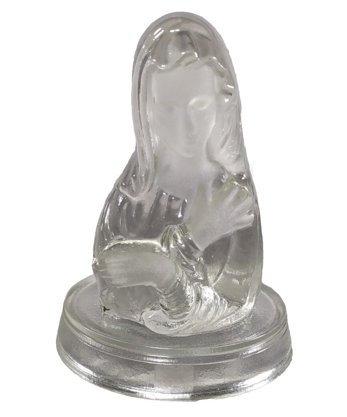 Vtg Viking Frosted Art Glass Madonna Virgin Mary Bust Statue Paperweight + Base