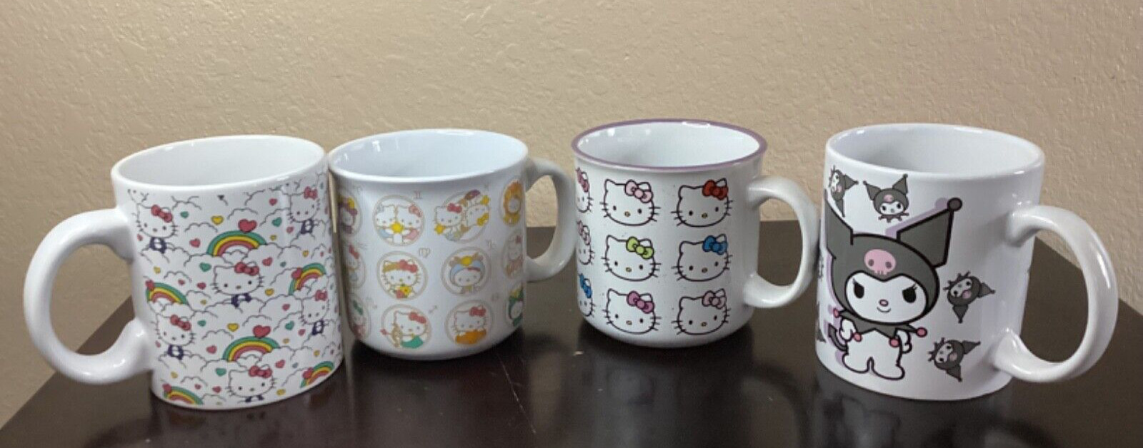 Hello Kitty Kuromi Mugs 20 oz Rainbow Unicorn Ceramic Set of 4 - Strong Durable