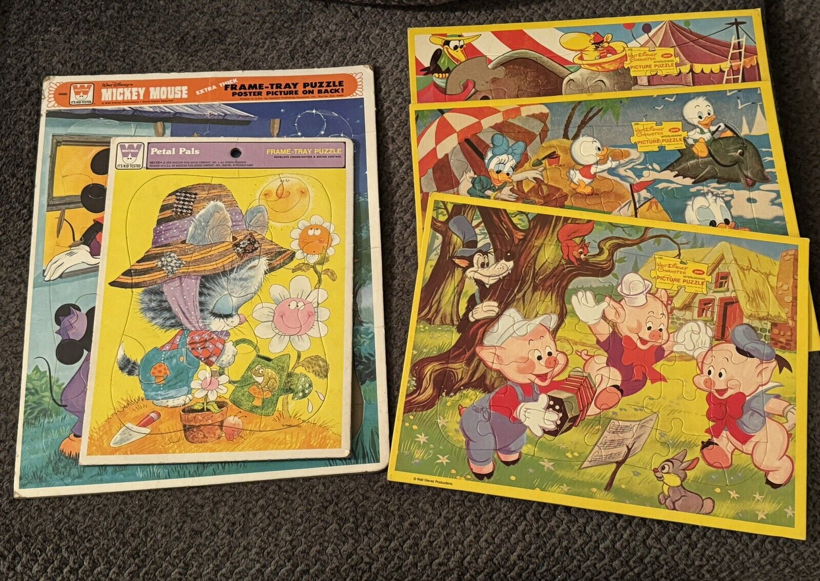 Lot Of Vintage Disney Puzzles Donald Duck 3 Little Pigs And More 