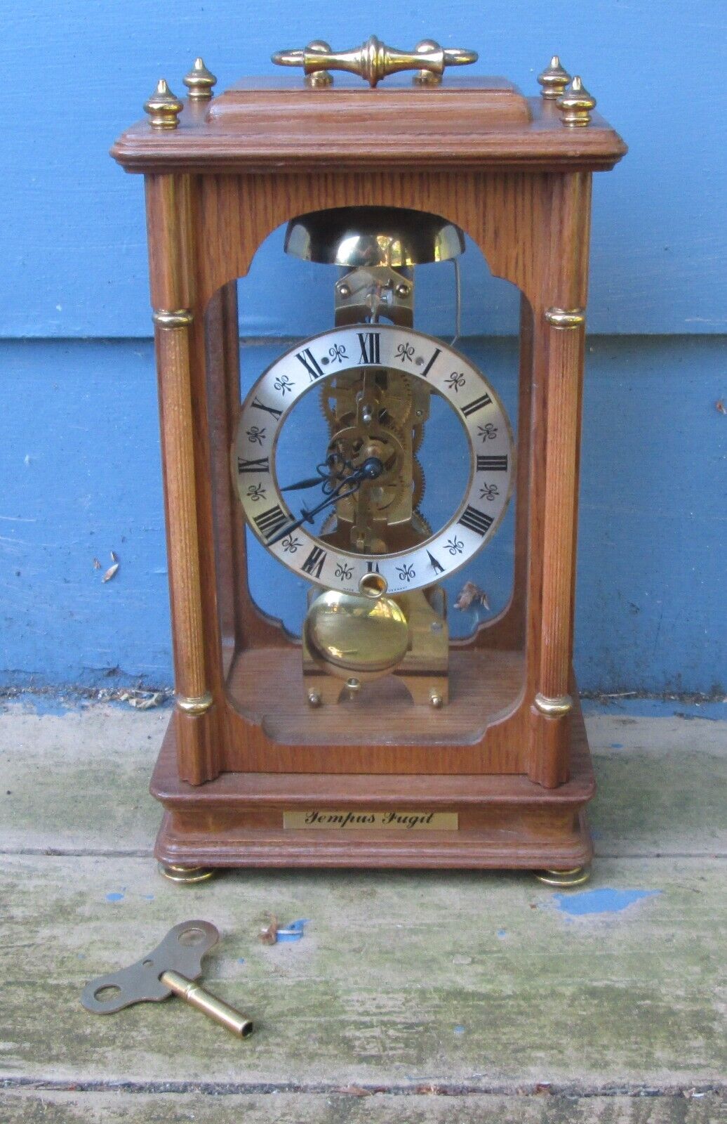 Vintage Hermle Skeleton Clock In-line Movement  791-081 w/ key - Running