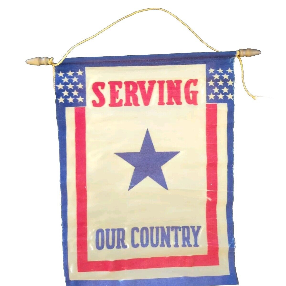 ORIGINAL WWII WW2 US Son In Service Serving Our Country Banner One Blue Star