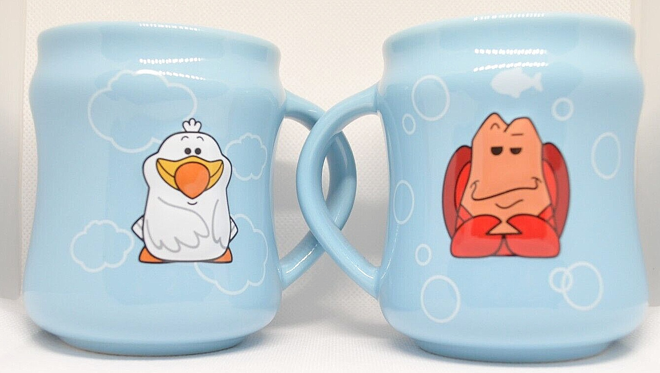 Disney The Little Mermaid Sebastian & Scuttle Blue 3-D Mug Set Tea Coffee Cups