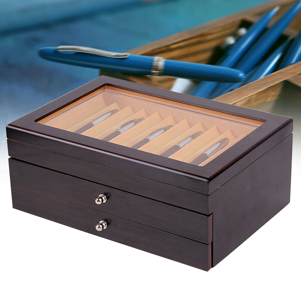 Wood Fountain Pen Display Case 34 Slots Holder Storage Collector Box Organizer
