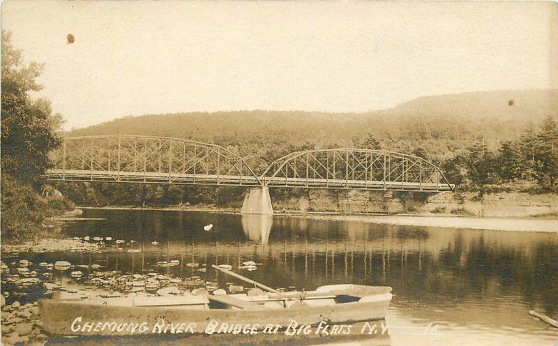 Bridge Big Flats New York Chemung River C-1908 RPPC Photo Postcard 11711