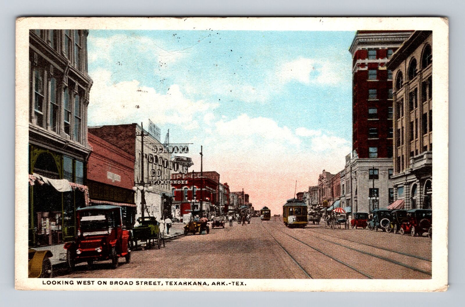 Texarkana AR-Arkansas, Looking West On Broad Street, Vintage c1917 Postcard