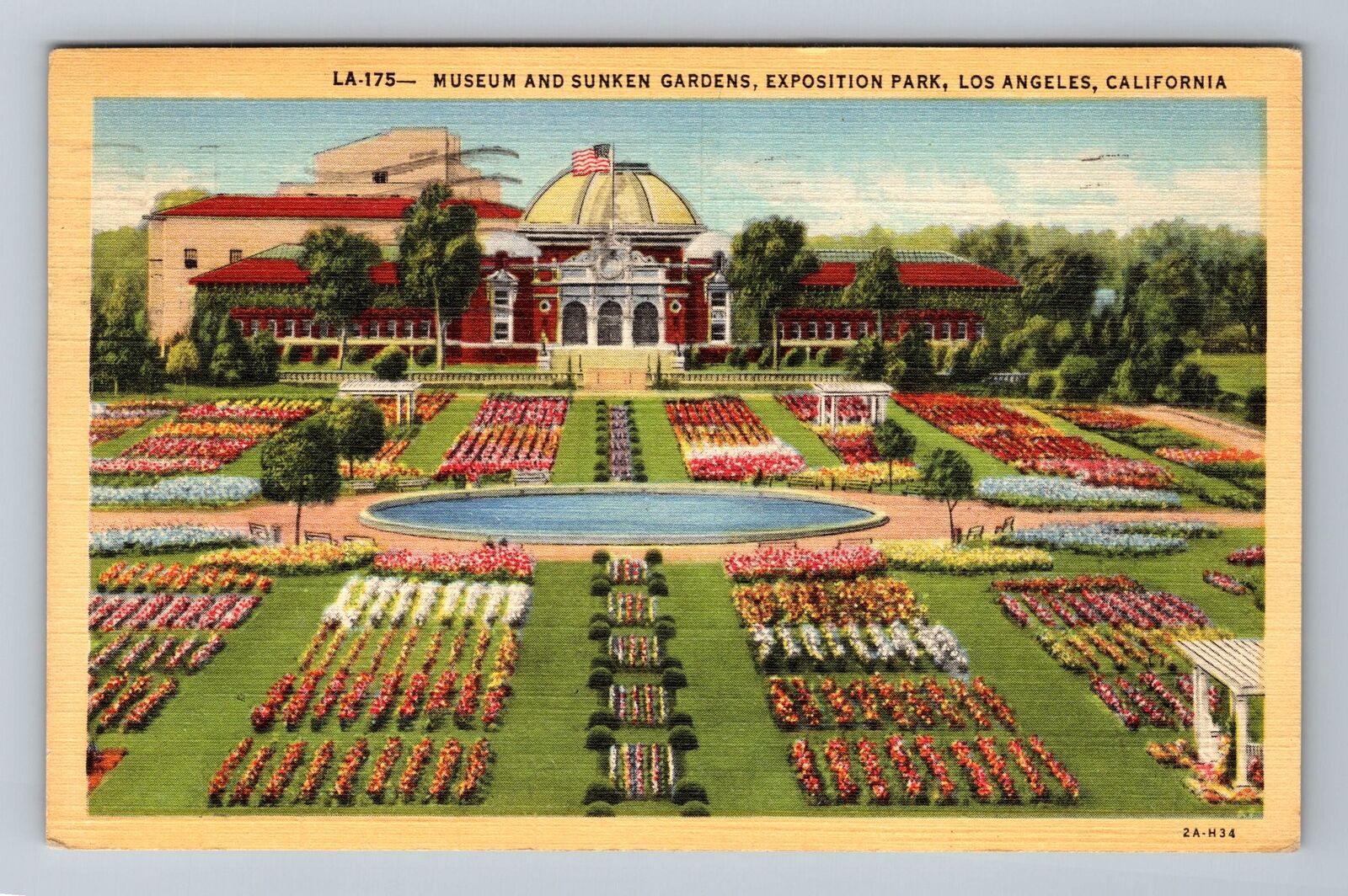 Los Angeles CA-California, Museum & Sunken Gardens, c1945, Vintage Postcard