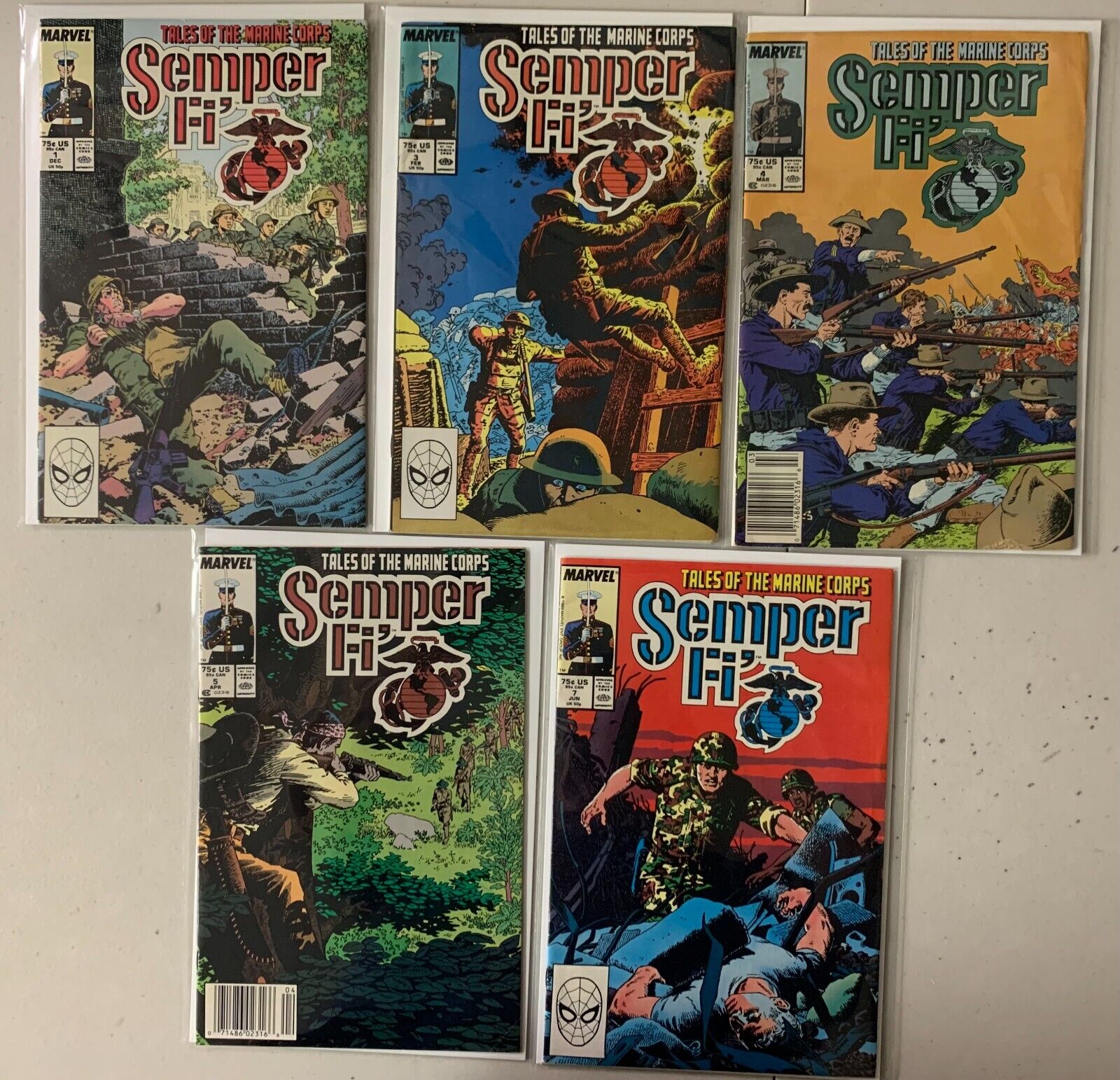 Semper Fi comics lot #1-7 5 diff avg 6.0 (1988-89)