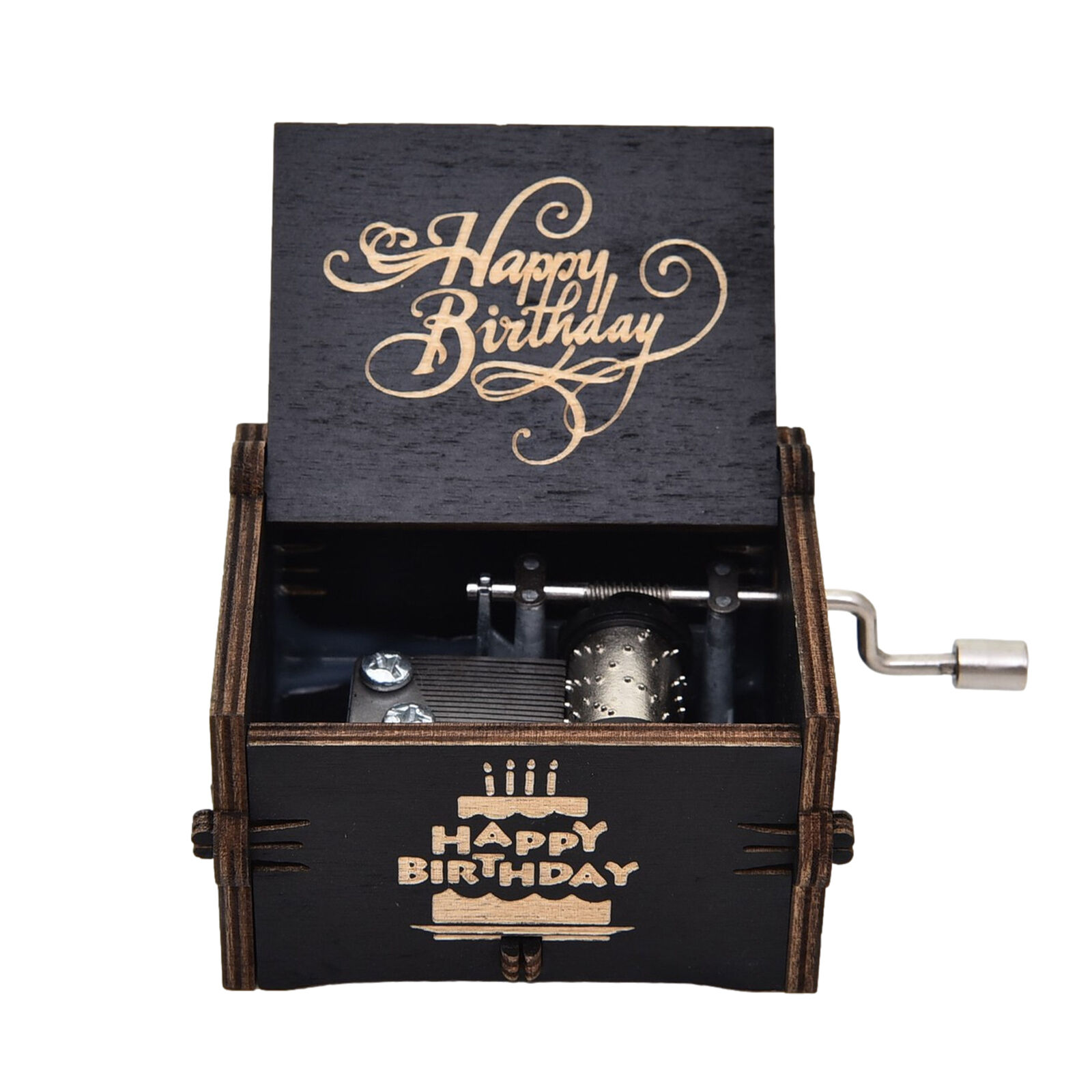 Hand Crank Music Box Happy Birthday Vintage Wood Hand-Carved Musical Box Gift