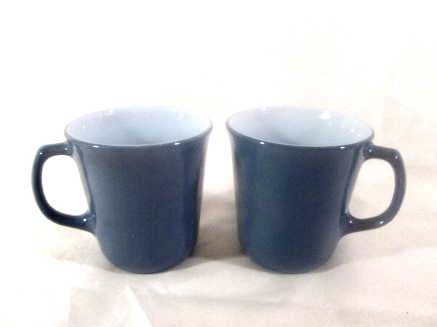 Set of 2 Vintage Corning Pyrex Slate Blue/White Milk Glass Coffee Mugs