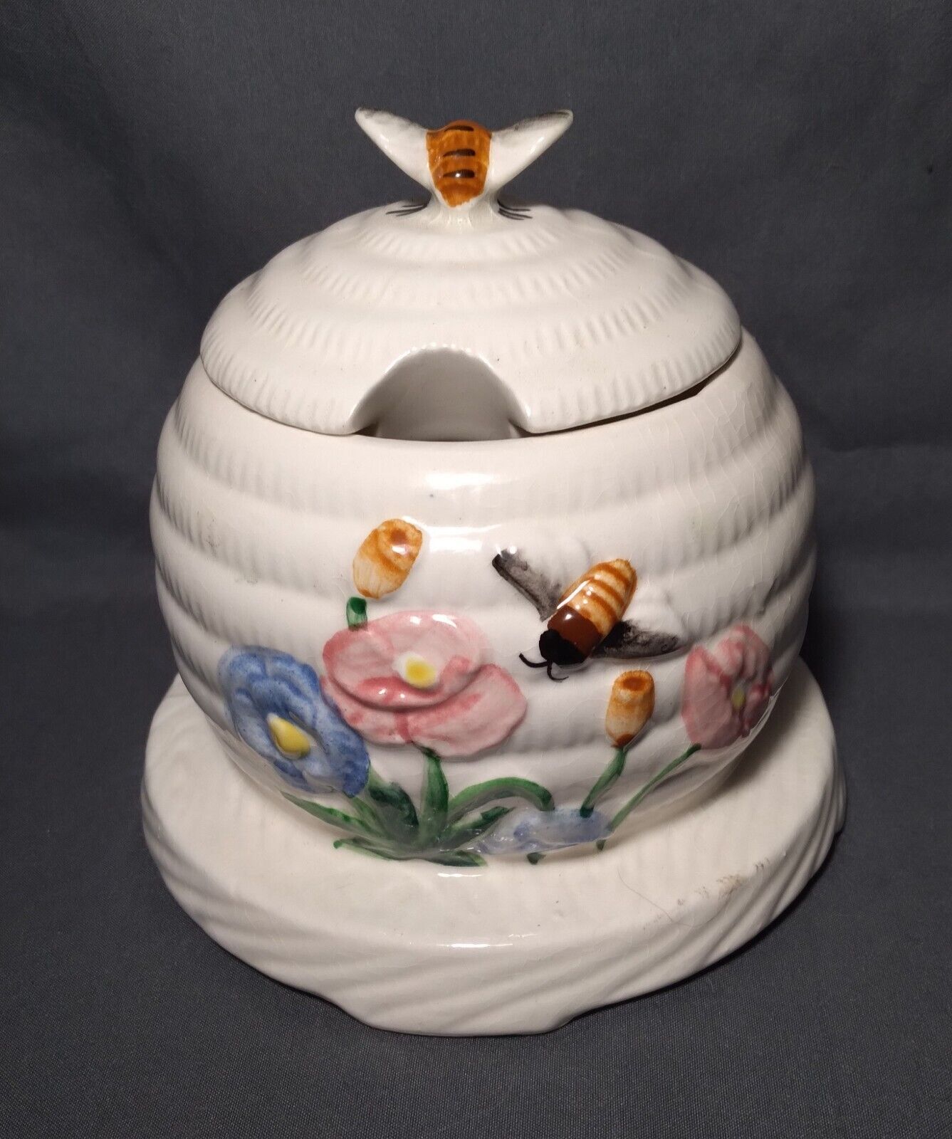 Vintage Beehive Honey Pot Sugar Bowl Jar Bumblebee Bee 