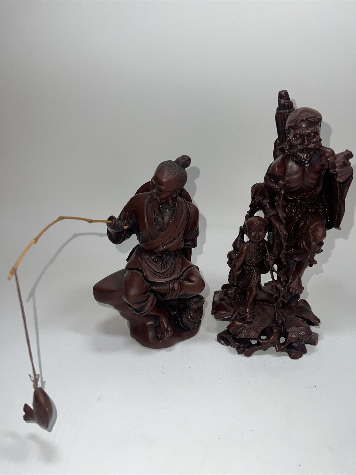 Asian Hand Carved Resin Statues Lot Of 2