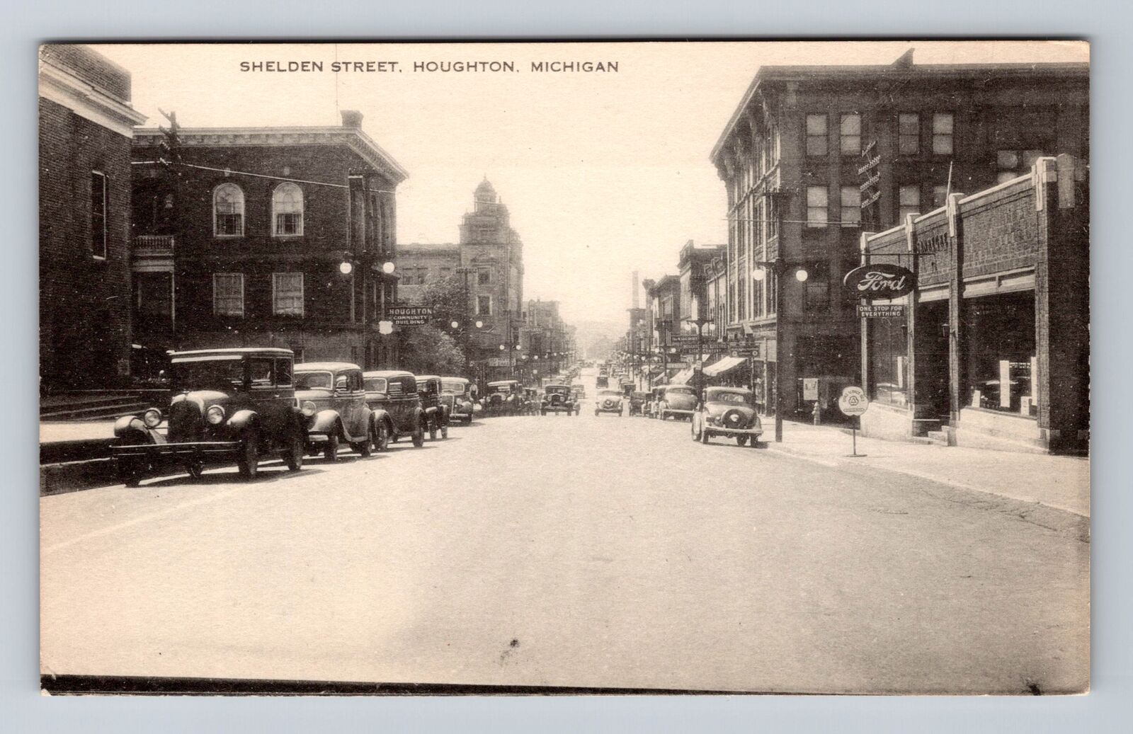 Houghton MI-Michigan, Shelden Street, Ford, Antique, Souvenir Vintage Postcard