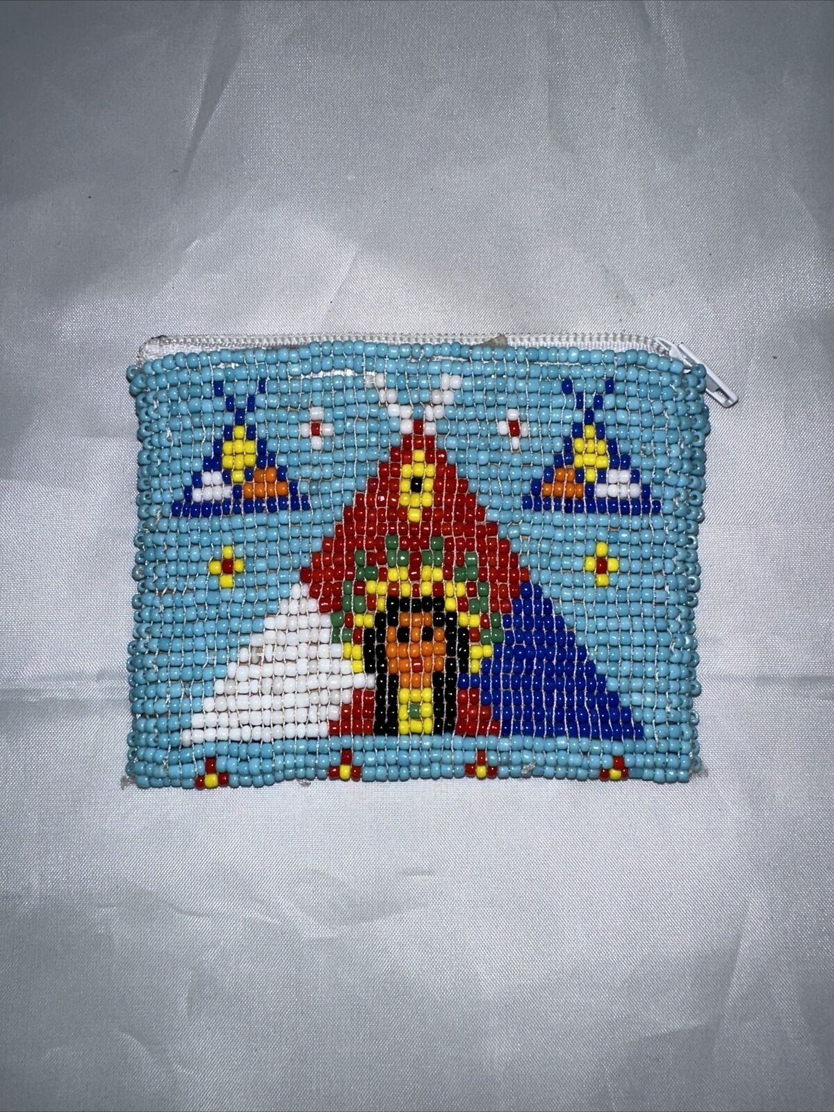 Vintage Native American Handmade Beaded Coin Purse Leather Lining