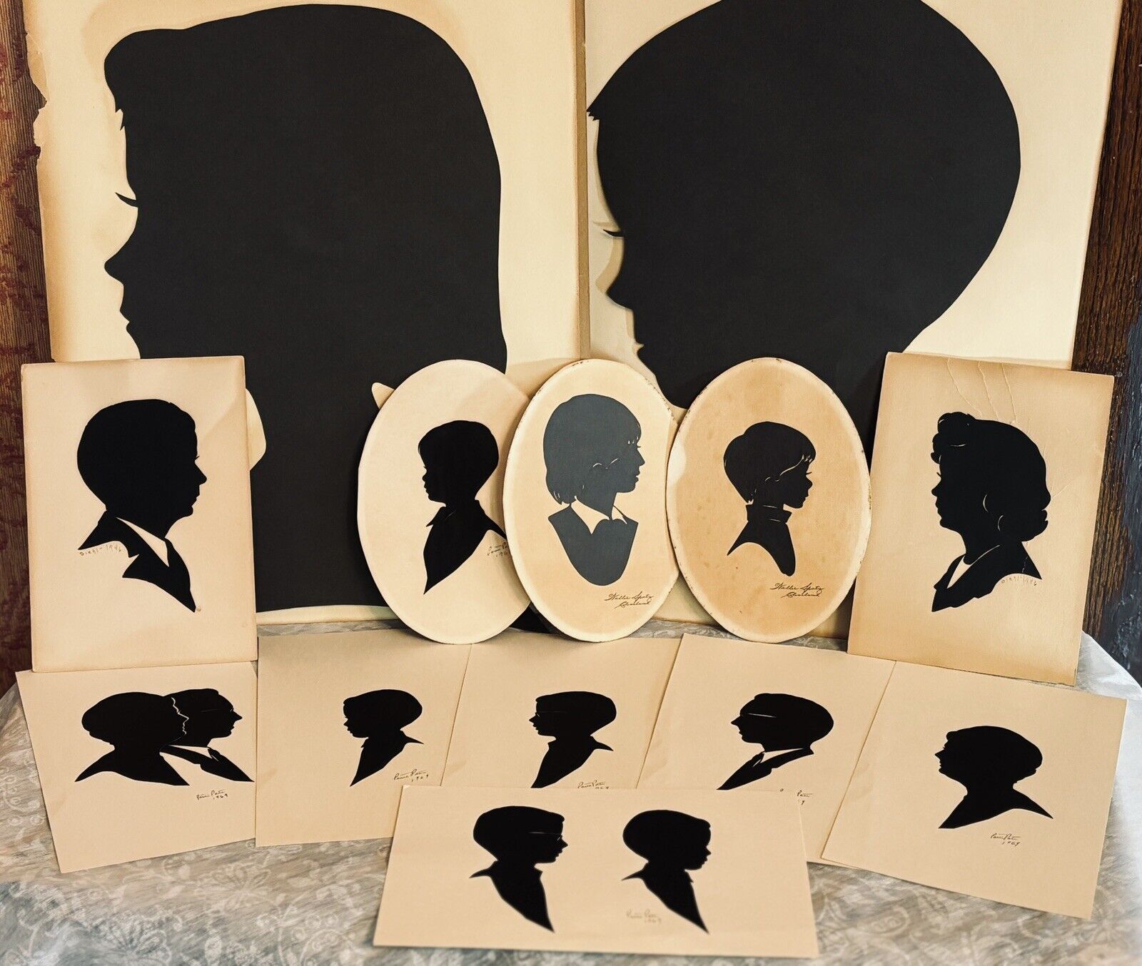 Vintage Hand Cut Silhouettes Lot Of 13 Pieces 3 Different Artists. Sizes Vary