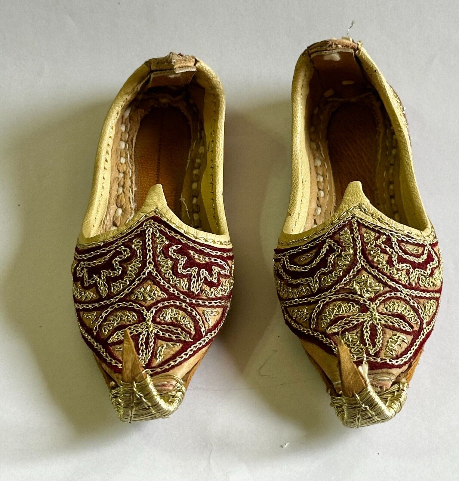 Vintage Traditional Textile Leather Punjabi Khussa Shoes Miniature Collectable