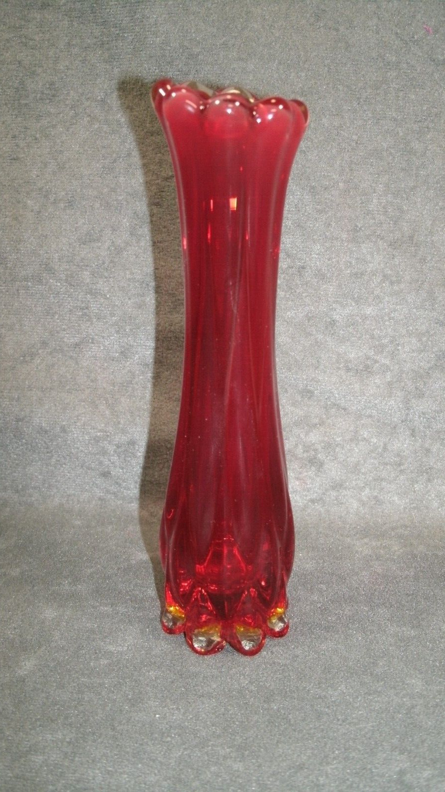 Fostoria Ruby Red Amberina Fancy Feet Swung Glass Bud Vase 5.75\