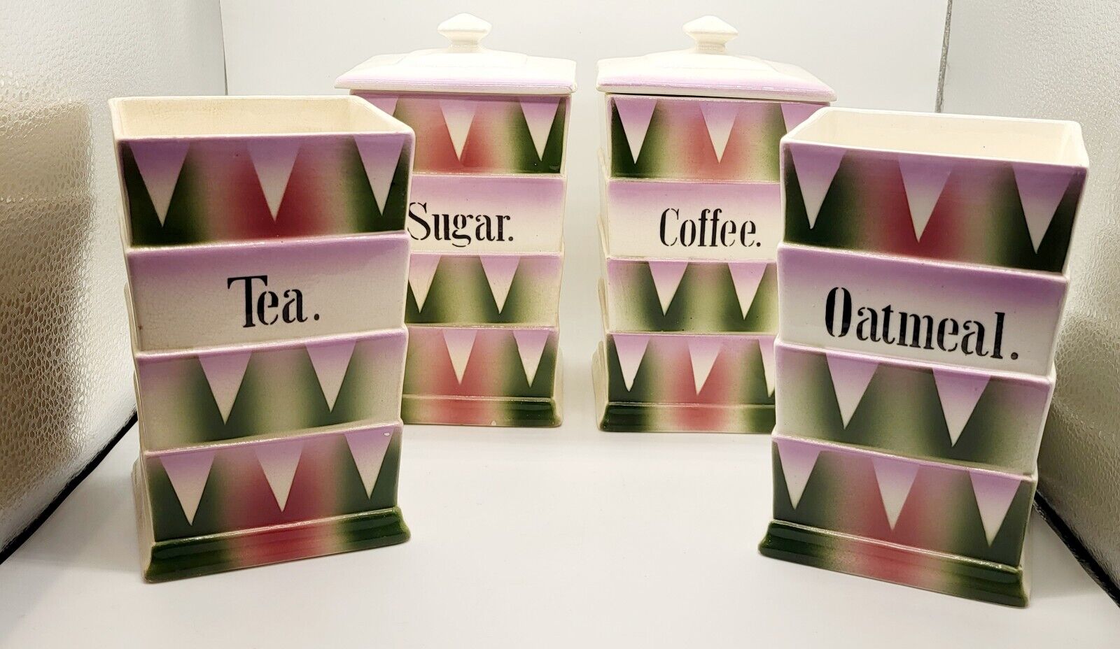 Vintage GES. GESCHUTZT Germany Canister Set Tea, Coffee, Oatmeal, Sugar Purple