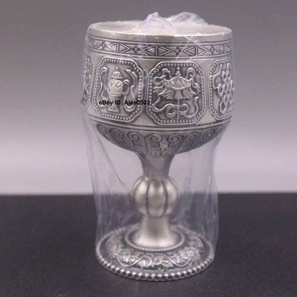 Solid 999 Fine Silver Wine Cup Ancient Style Drinking Cup With Good Luck Pattern
