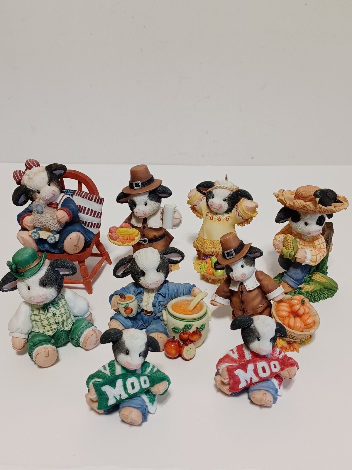 9 Vintage Mary's Moo Moos Collectible Cow Figurines 
