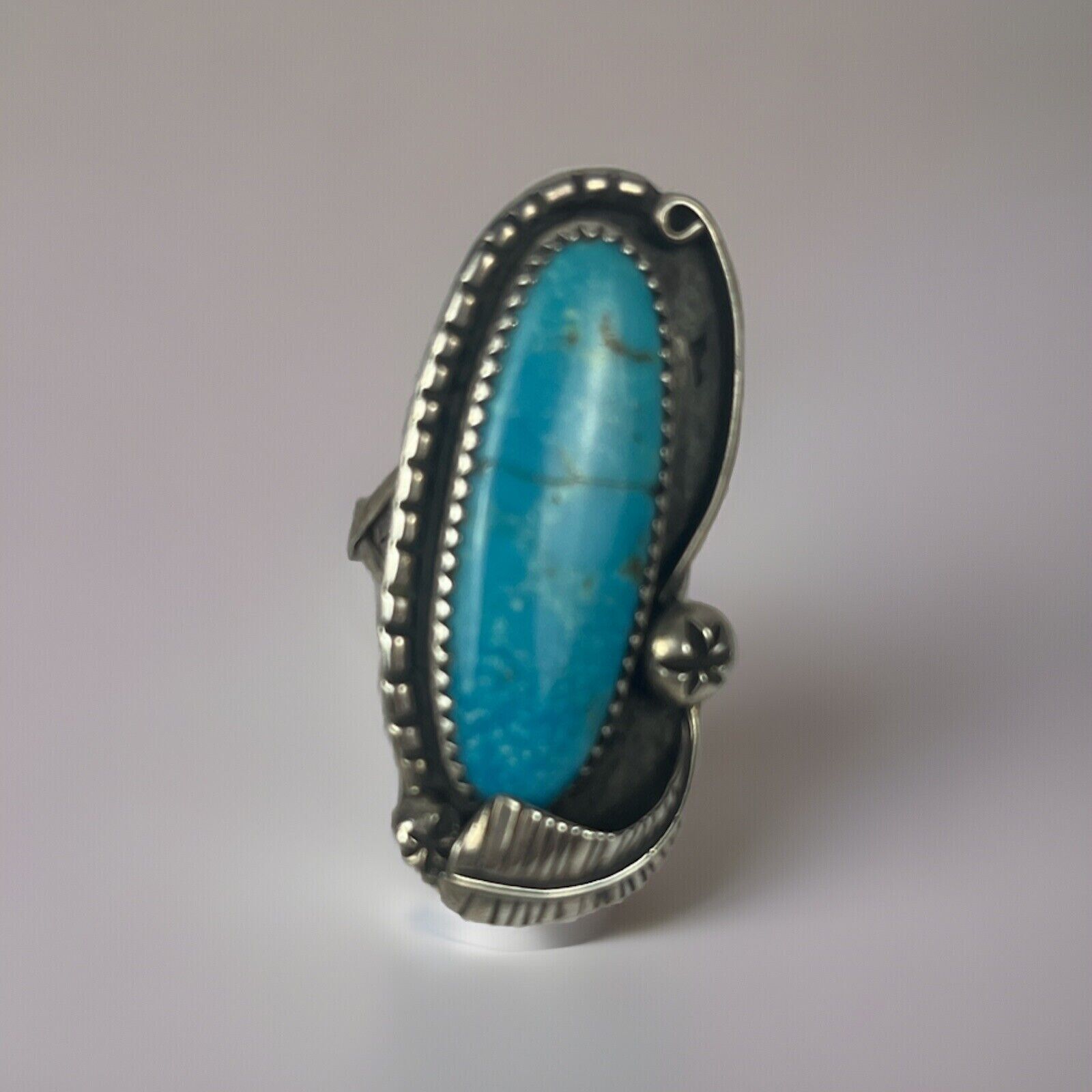 Vintage Native American Navajo Sterling Silver Navajo Turquoise Ring Size 7