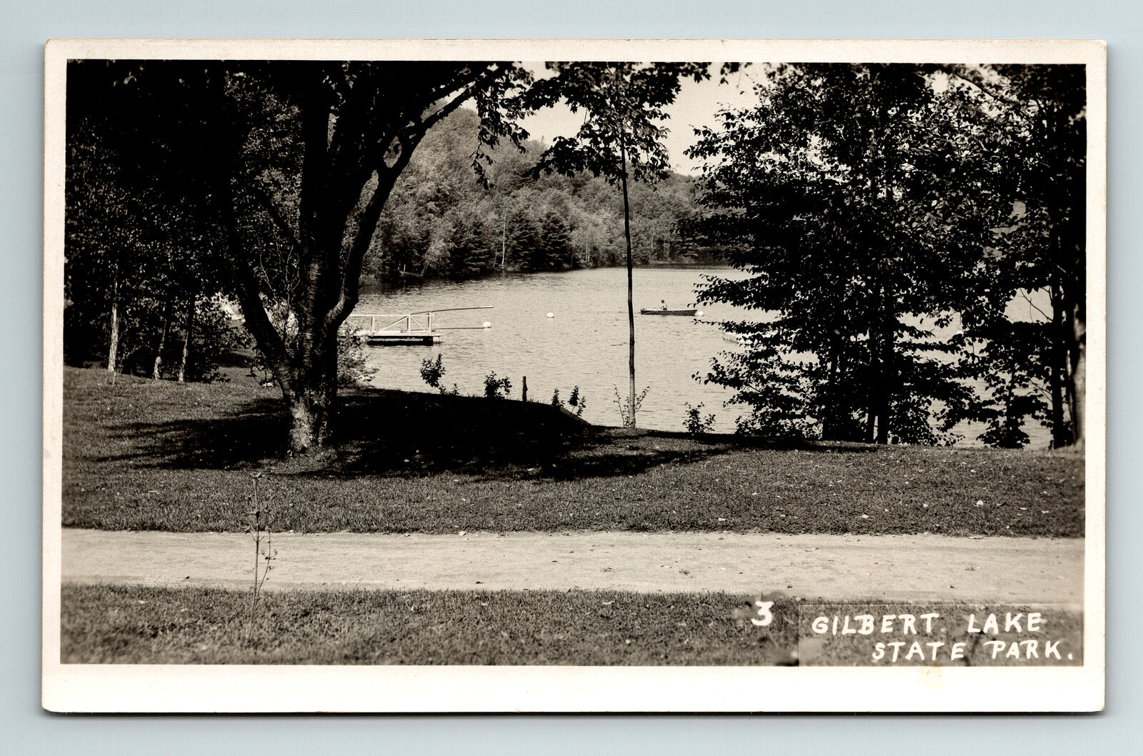 RPPC Postcard Laurens NY New York Gilbert Lake State Park Boat Real Photo