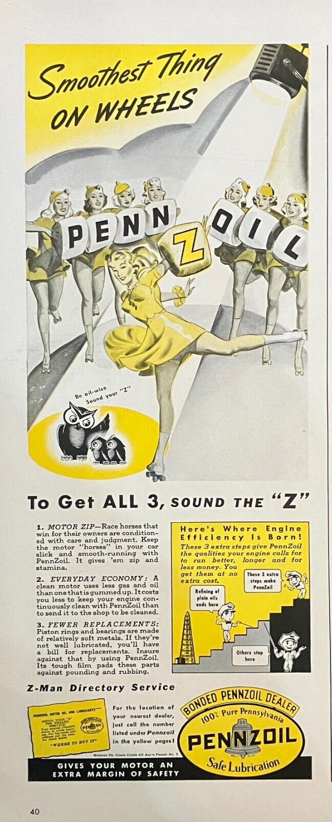 Rare 1950's Vintage Original Pennzoil Oil Car Automobile Advertisement AD WOW