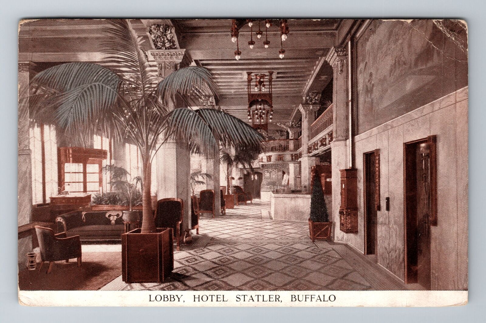 Buffalo NY-New York, Lobby, Hotel Statler, Advertising Vintage c1913 Postcard