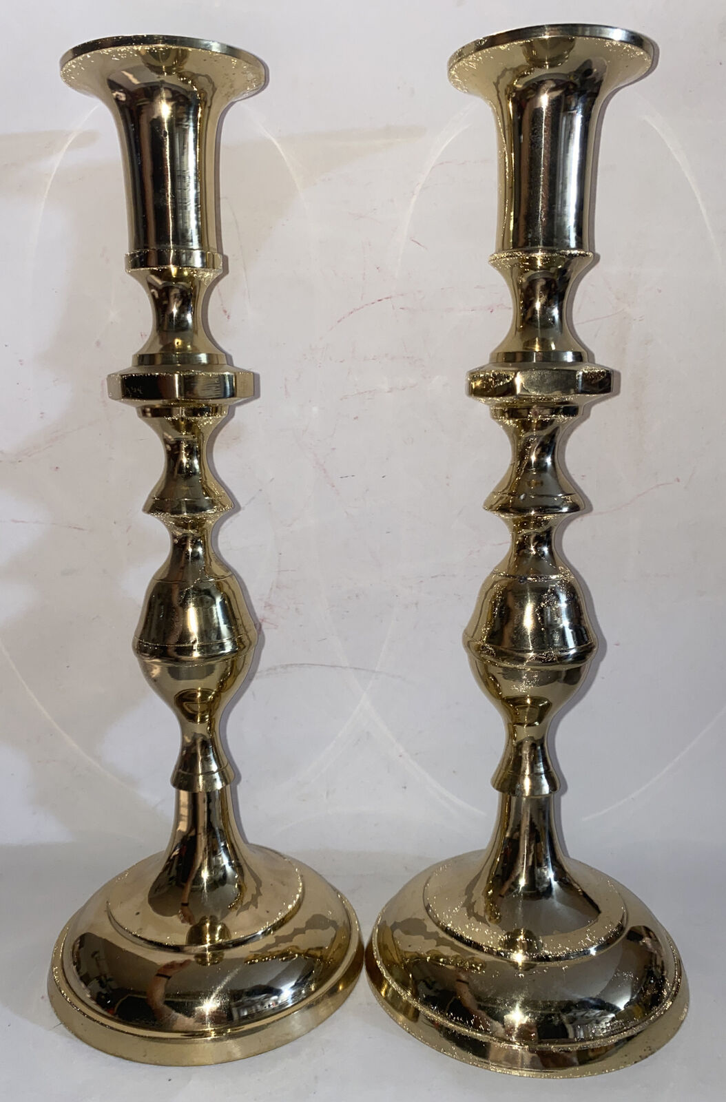 Pair 12.5in Tall  Vintage Brass Candle Stick Holders 1.25in Candle sz BEAUTIFUL