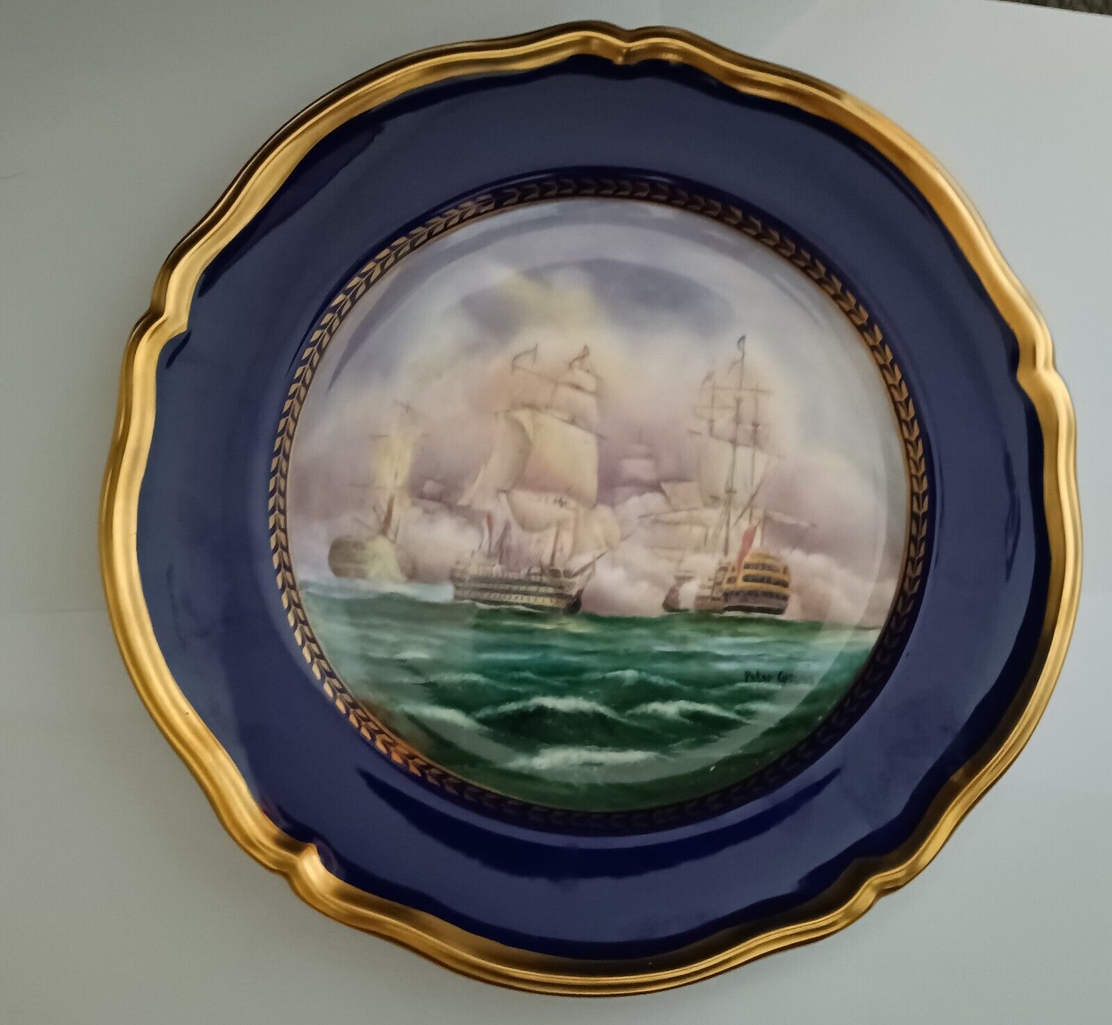 Hand Painted 'Galleons at Sea' Plate - Peter Graves: ex Moorcoft Enamels artist