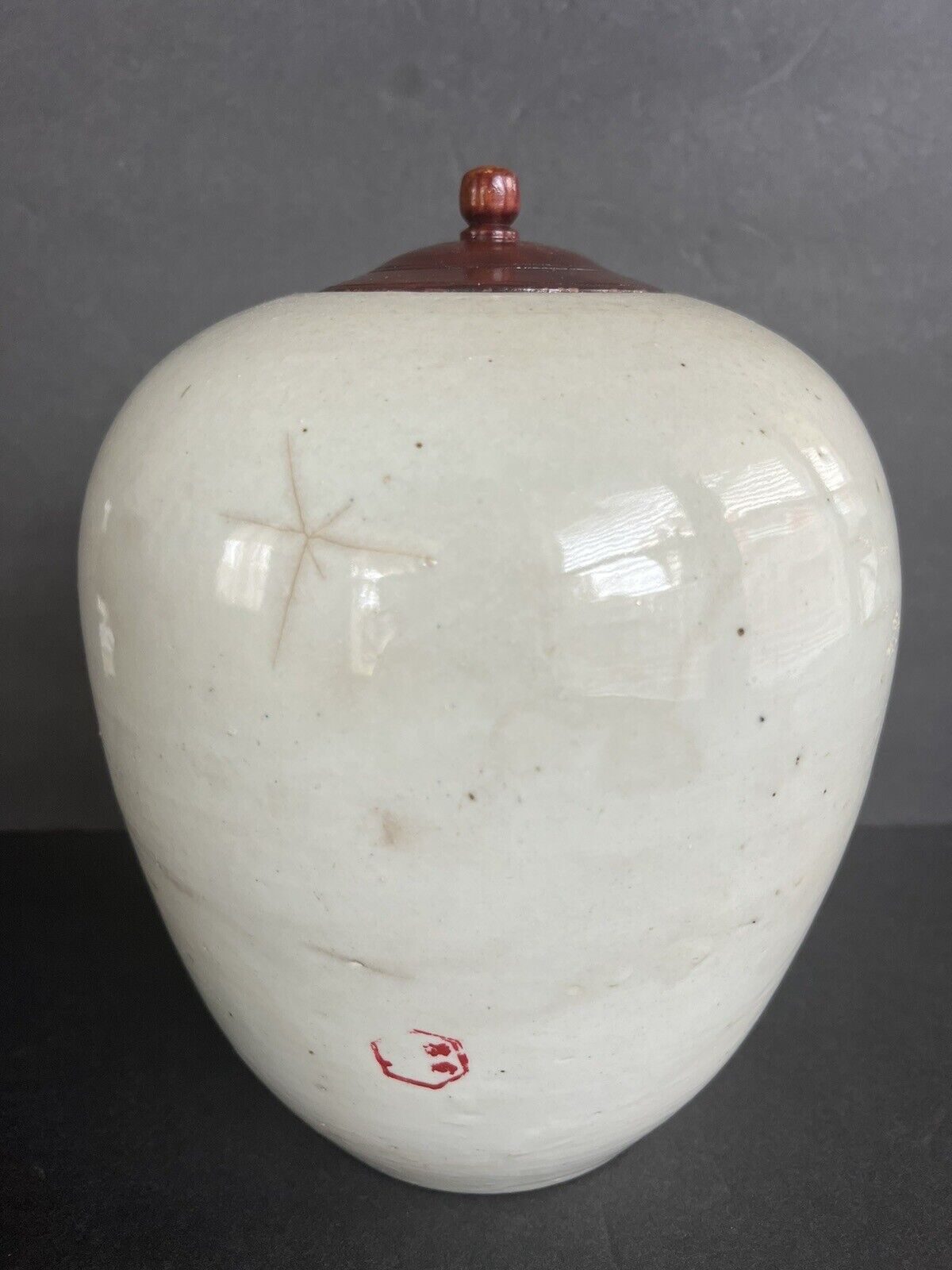 Antique Chinese 1900s white glaze winter melon jar With export inspection stamp