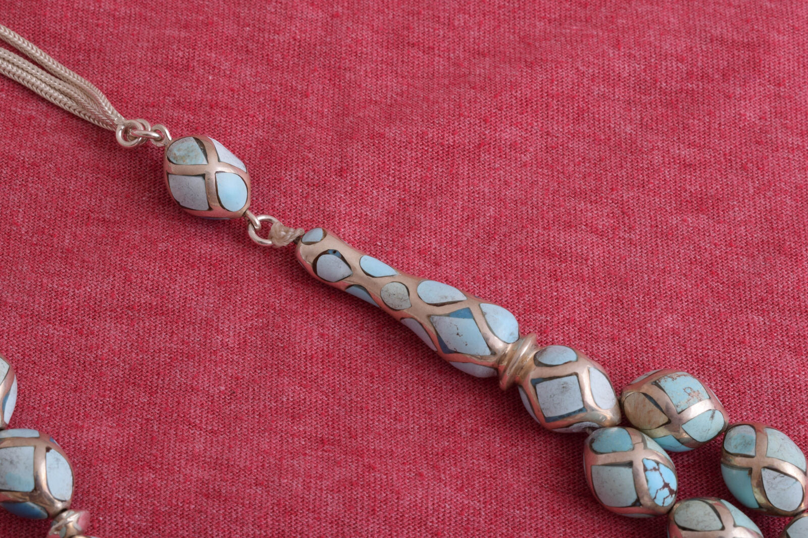Egyptian Turquoise-sterling silver Islamic inlaid prayer beads,muslim Tasbih