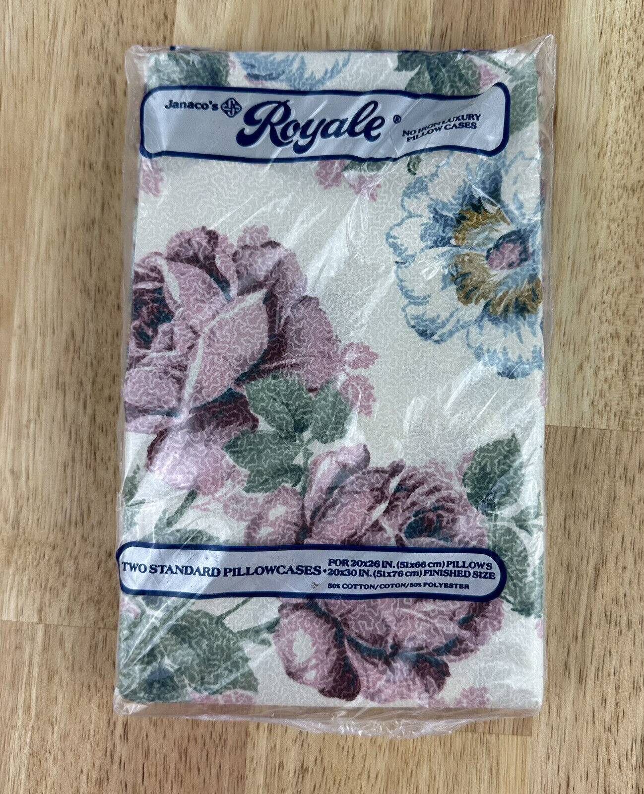 Vintage Janaco’s Royale Luxury 2 Pillowcases New Old Stock Floral Rose No Iron