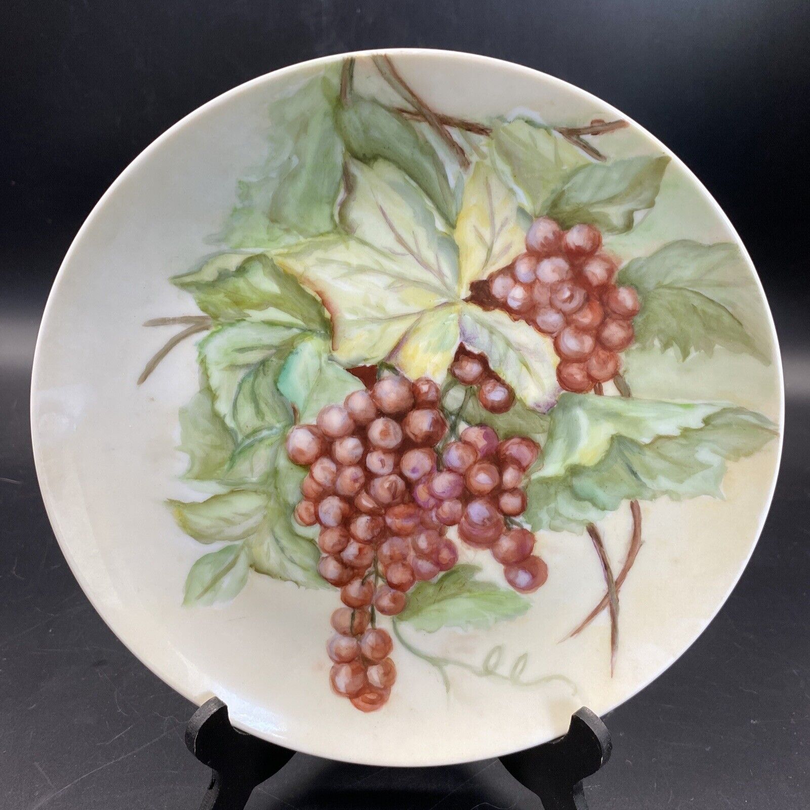 vtg. Germany hand painted grapes plate signed Eleda