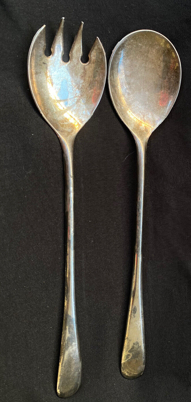 Vintage Silver Plate ITALY Salad Serving Spoon And Fork EUC