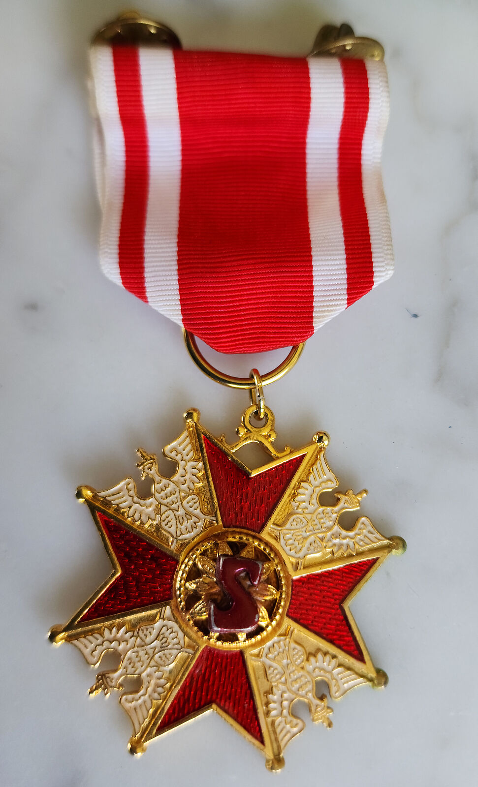 Vtg AW London Maltese Cross Polish Eagles Order of Saint Stanislaus Ribbon Medal