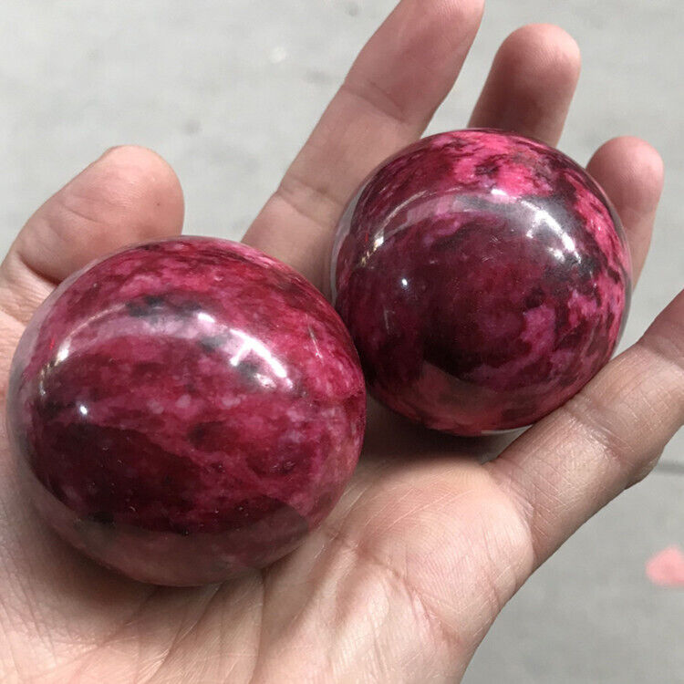 2Pc Natural Peach Blossom Stone Jade Ball Onl Crystal Sphere Healing 50Mm