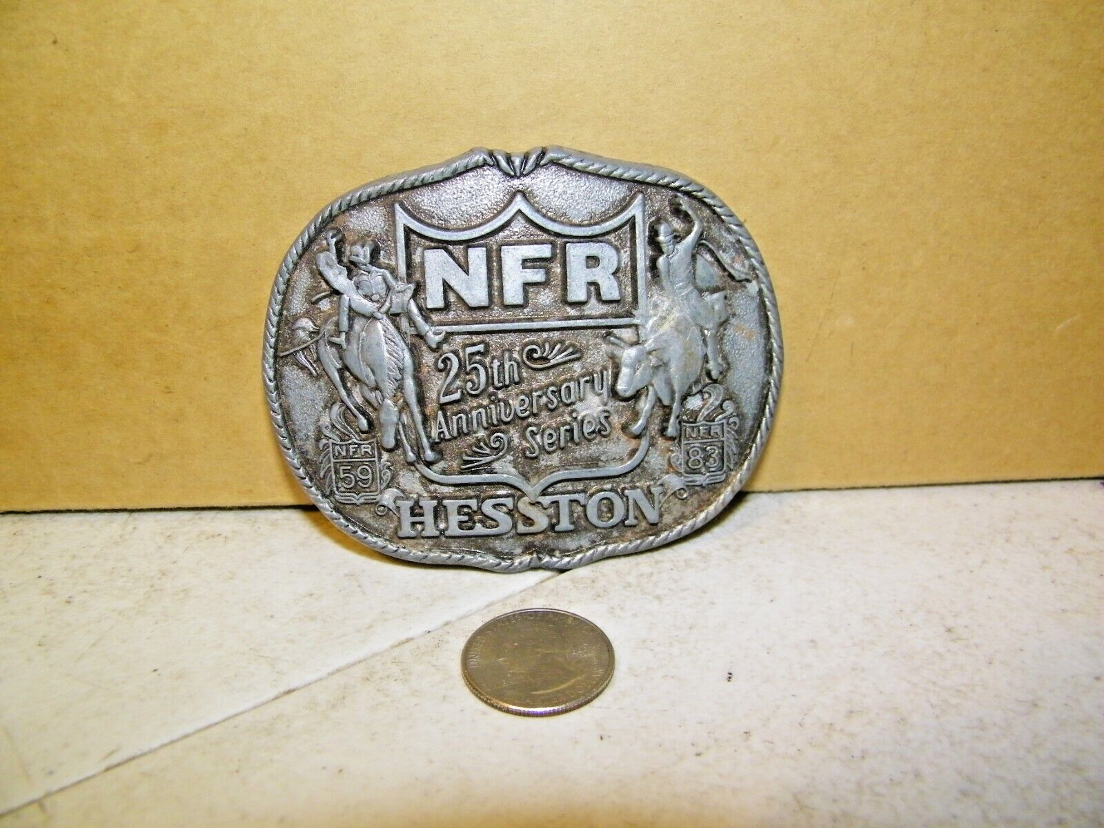 1983 Mens Hesston NFR National Finals Rodeo 25th Anniversary  Belt Buckle 1st Ed
