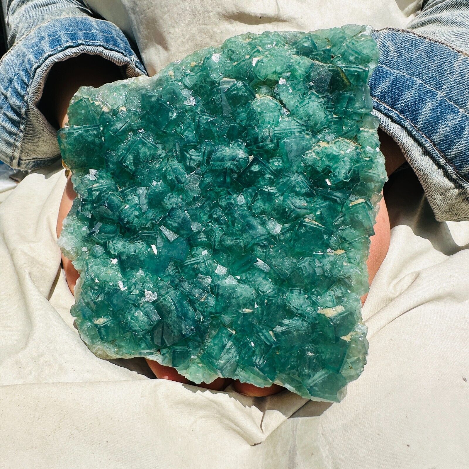 5.72LB Natural Green Fluorite Sheet Crystal Mineral Specimen Repair 2600g