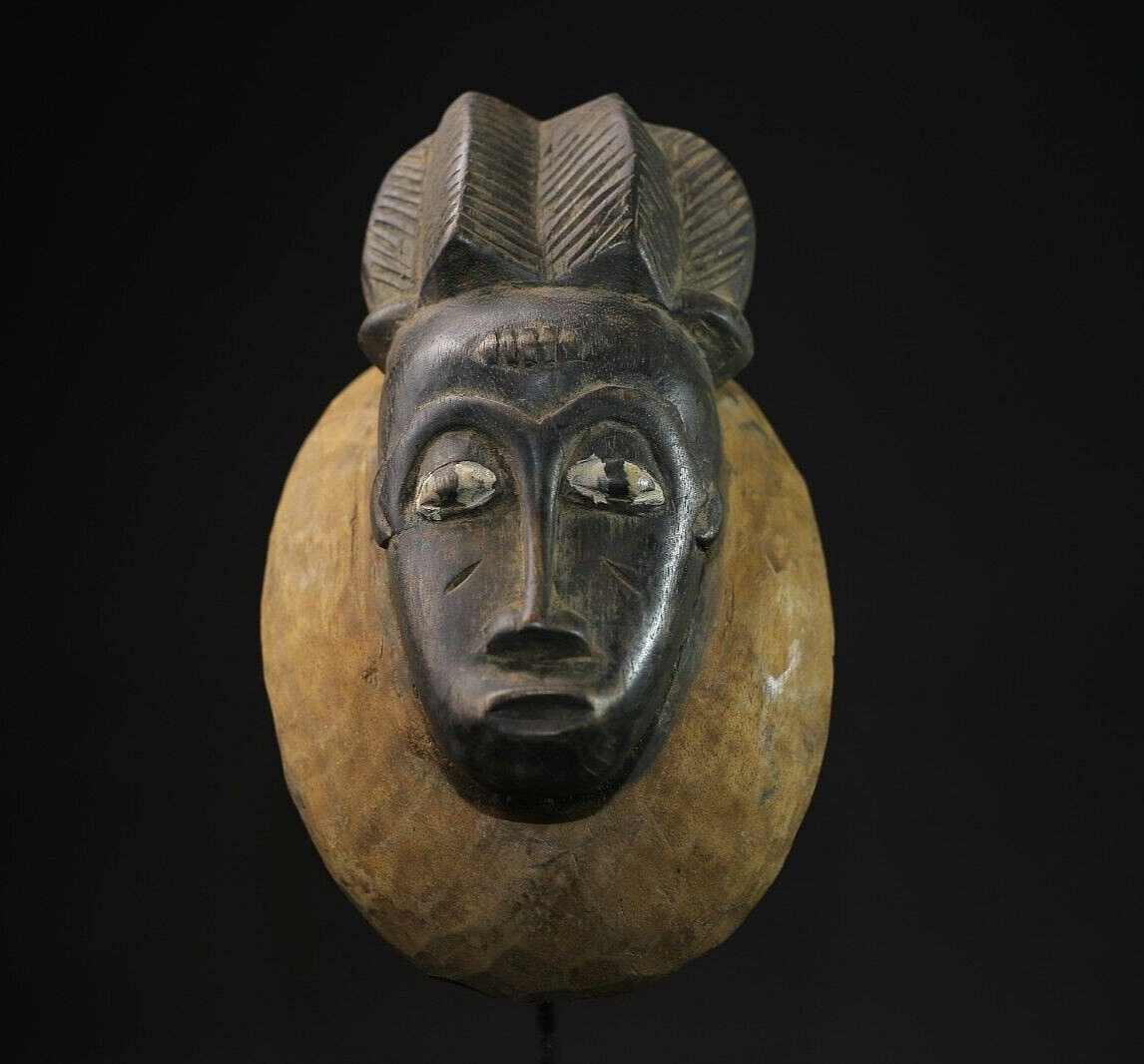 African Tribal Masks Wood Hand Carved Wall Hanging Baule Antique Mask-G2179