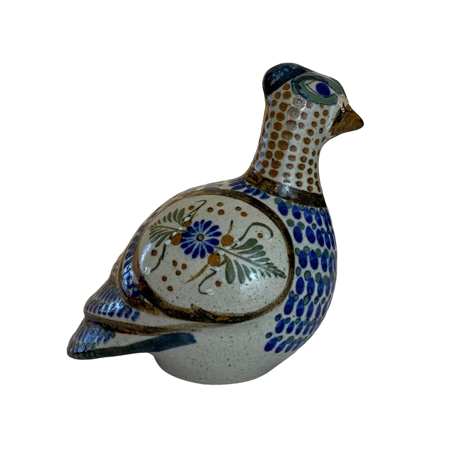 Vintage Tonala Mexico Salt Glazed Art Pottery Quail Bird Hand Made Signed