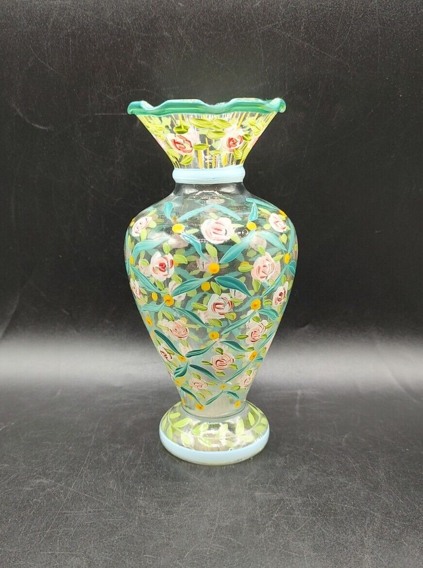 Vintage Tracy Porter Exquisite Hand-Painted Art Glass Vase 