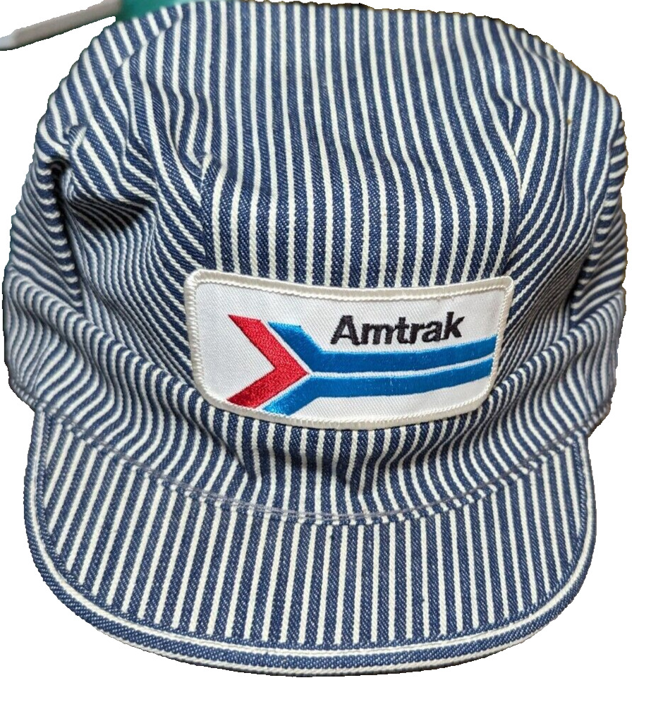 Vtg. Amtrak Railroad Conductor Cap Train Engineer Hat at your service striped M