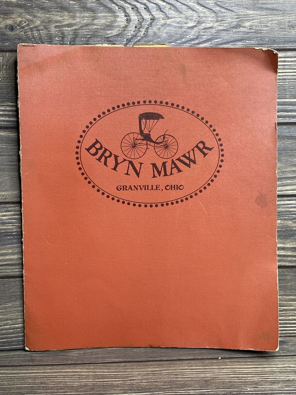 Vintage Menu Bryn Mawr Granville Ohio Ephemera Paper History 