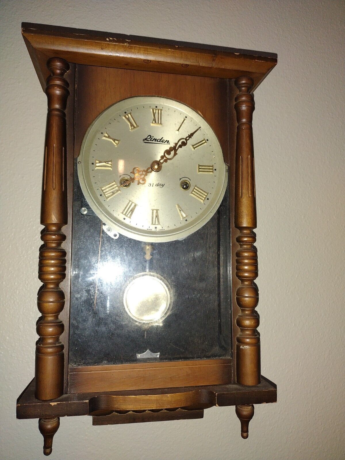 Vintage Linden Chime Wall Clock  31-Day Mechanical Key-wind - JAPAN