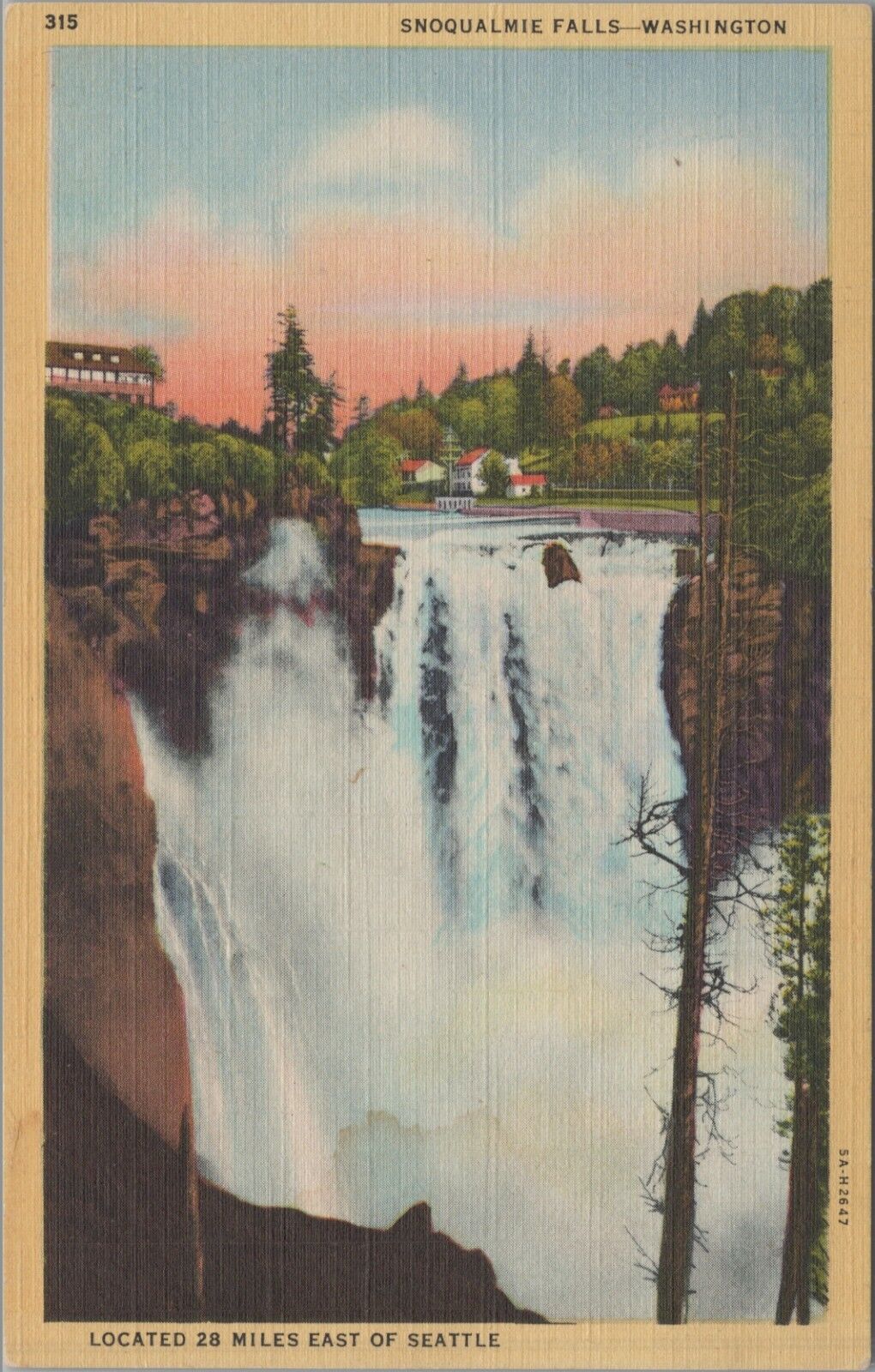 c1930s Snoqualmie Falls Lodge Washington linen postcard B477